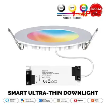 1 ~ 4ШТ Умный светильник Tuya 6 Вт RGB с регулируемой яркостью светодиодный прожектор Alexa Home Timing Control Потолочный светильник для Smart
