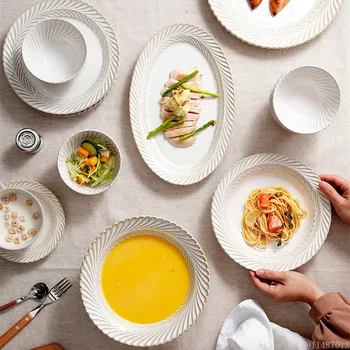 1 шт. Ретро-посуда для обжига в японском стиле, Креативная Бытовая Миска для супа, Тарелки для овощей, рыбы, Кофейная чашка для воды, Керамическая Обеденная тарелка 1