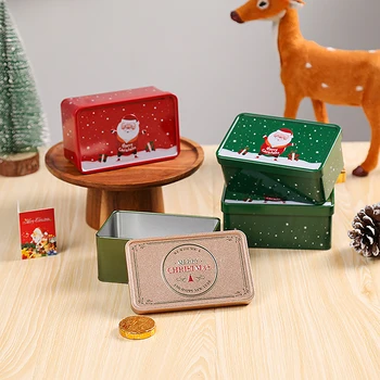 1 шт. Рождественская Квадратная жестяная банка, коробка для конфет, Подарочная коробка для хранения печенья, Металлическая банка, коробка для хранения дома, Рождественские банки для конфет, подарки для детей 0