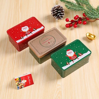 1 шт. Рождественская Квадратная жестяная банка, коробка для конфет, Подарочная коробка для хранения печенья, Металлическая банка, коробка для хранения дома, Рождественские банки для конфет, подарки для детей 1