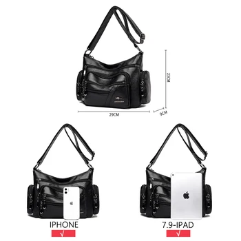2021 Женские однотонные сумки через плечо в стиле ретро, женские дизайнерские повседневные сумки-мессенджеры с несколькими карманами, простой кошелек большой емкости 1