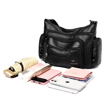 2021 Женские однотонные сумки через плечо в стиле ретро, женские дизайнерские повседневные сумки-мессенджеры с несколькими карманами, простой кошелек большой емкости 5