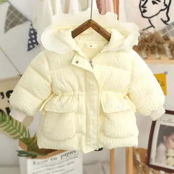 2023 Корейская Осенне-Зимняя одежда Для Маленьких Девочек, Модная Хлопковая куртка на молнии, Винтажные Свободные Повседневные Детские пальто С капюшоном, от 1 до 6 лет