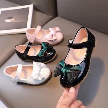 2023 Обувь для девочек с бабочкой Кожаные туфли на мягкой подошве Туфли принцессы Милая детская обувь для девочек Обувь для выступлений Осенняя детская обувь 0