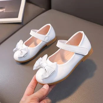 2023 Обувь для девочек с бабочкой Кожаные туфли на мягкой подошве Туфли принцессы Милая детская обувь для девочек Обувь для выступлений Осенняя детская обувь 1