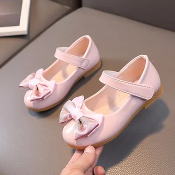 2023 Обувь для девочек с бабочкой Кожаные туфли на мягкой подошве Туфли принцессы Милая детская обувь для девочек Обувь для выступлений Осенняя детская обувь 3