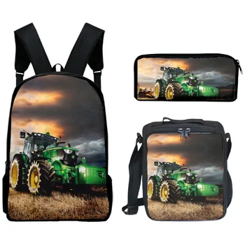 3 шт./компл. 3D Принт Фермерский Модный рюкзак с рисунком трактора для учащихся начальной средней школы Для мальчиков и девочек, школьный ранец, сумка для ланча, пенал для ручек 2