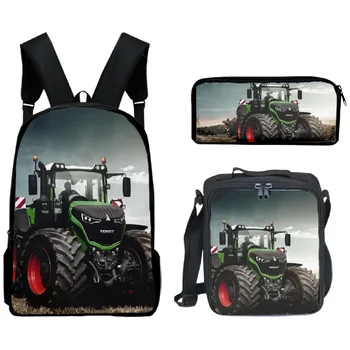 3 шт./компл. 3D Принт Фермерский Модный рюкзак с рисунком трактора для учащихся начальной средней школы Для мальчиков и девочек, школьный ранец, сумка для ланча, пенал для ручек 3