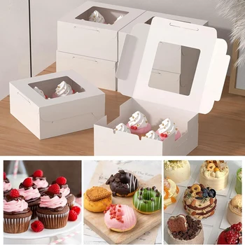 30 штук Белых коробок для выпечки размером 6X6X3 дюйма С окошком, Маленьких коробочек для выпечки, коробок для печенья, коробок для десертов, коробок для тортов 4