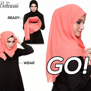 BOHOWAII Рамадан Шифоновый Головной Платок Мгновенного Действия Мусульманский Хиджаб Шаль Джилбаб Готовая к Ношению Исламская Шляпка Femme Musulman Cap