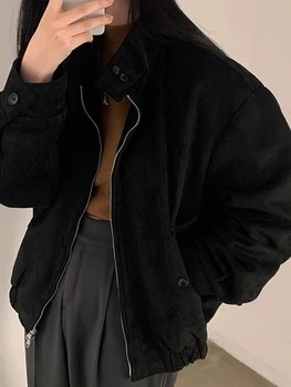 [EWQ] Женские пальто В Корейском стиле, Винтажные, красивые, со стоячим вырезом, Двойная молния, Свободная короткая куртка с длинным рукавом, осень 2024, 23A4849 3
