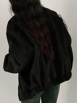 [EWQ] Женские пальто В Корейском стиле, Винтажные, красивые, со стоячим вырезом, Двойная молния, Свободная короткая куртка с длинным рукавом, осень 2024, 23A4849 4