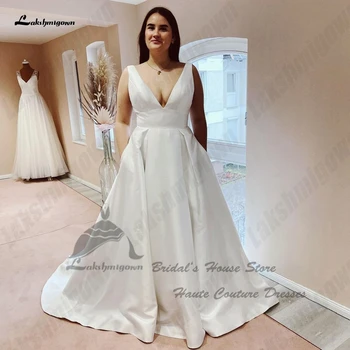 Lakshmigown Плюс размер, атласные свадебные платья трапециевидной формы для женщин 2023, Vestido Blanco, простые свадебные платья с карманами