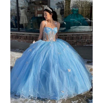 Msikoods Небесно-голубое вечернее платье в виде сердца, бальное платье, пышные платья для девочек, расшитые бисером, вечерние платья знаменитостей, платье с 3D цветами