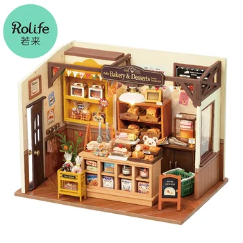 Rolife DIY Миниатюрный Кукольный Домик Комплект Becka's Bakery House Build Строительный Набор со Светодиодной Подсветкой для Хобби и Рукоделия Uniue Подарки для Взрослых