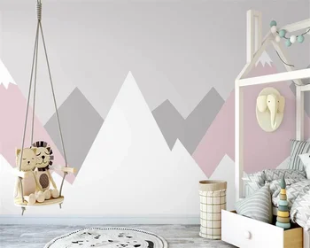 beibehang Пользовательские современные скандинавские обои ручной росписи розового цвета с абстрактным геометрическим рисунком горного пика для детской комнаты