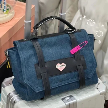 Американский винтажный джинсовый портфель Сумка-мессенджер Сумка для хранения большой емкости через плечо Пригородная сумка Женская сумка