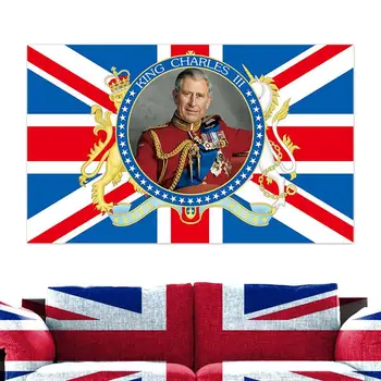 Британский флаг Король Чарльз Британский королевский флаг 2023 года Украшение флага Британского короля для садовых коронационных уличных вечеринок 5 футов X 3 фута