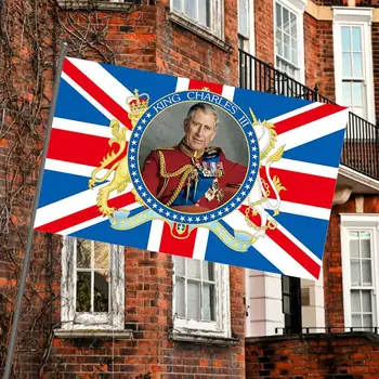 Британский флаг Король Чарльз Британский королевский флаг 2023 года Украшение флага Британского короля для садовых коронационных уличных вечеринок 5 футов X 3 фута 1