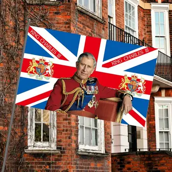 Британский флаг Король Чарльз Британский королевский флаг 2023 года Украшение флага Британского короля для садовых коронационных уличных вечеринок 5 футов X 3 фута 3