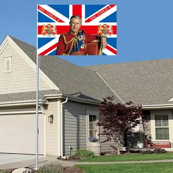 Британский флаг Король Чарльз Британский королевский флаг 2023 года Украшение флага Британского короля для садовых коронационных уличных вечеринок 5 футов X 3 фута 4