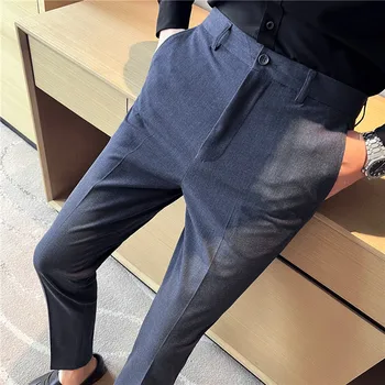 Весенне-осенние мужские костюмные брюки, Тонкий Деловой Офисный эластичный пояс, черные Классические Корейские брюки, мужские повседневные брюки большого размера 28-42