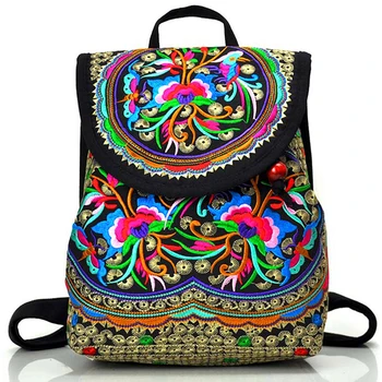 Винтажные женские холщовые рюкзаки с художественной вышивкой Ручной работы, рюкзак с цветочной вышивкой, Школьный ранец, Джинсовые дорожные сумки Mochila