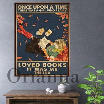 Винтажный книжный плакат- Жила-была девушка, которая действительно любила книги Плакат, любила читать принт Домашний декор Настенное искусство