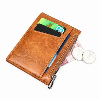 Винтажный мужской кожаный бумажник, короткие тонкие мужские кошельки, держатель для кредитных карт, мужской кошелек, сумка для денег, кошелек для монет на молнии