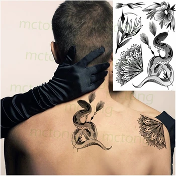 Водонепроницаемая временная татуировка наклейка черная змея стрелка цветок тату флэш тату татуаж временный большой размер для женщин девушек мужчин