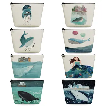 Высококачественная дизайнерская женская косметичка, дорожные сумки для туалетных принадлежностей, органайзер для макияжа, портативная серия Fresh Painting Cute Whale Sea