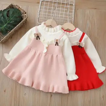 Вязаные платья для девочек, осенне-зимнее детское праздничное платье принцессы для малышей, Рождественские свитера, одежда, Детский шерстяной костюм 6 лет