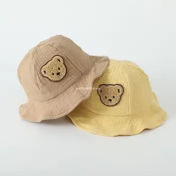 Детская шляпа-козырек, широкополая рыбацкая кепка с изображением мультяшного медведя, прямая поставка 2