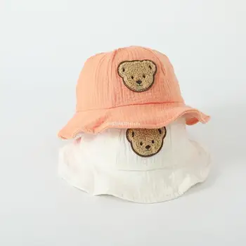 Детская шляпа-козырек, широкополая рыбацкая кепка с изображением мультяшного медведя, прямая поставка 4