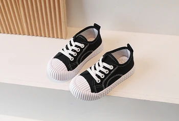 Детские Белые /черные кроссовки Весна 2023, Удобные кроссовки для отдыха на шнуровке, парусиновая обувь для мальчиков / девочек, теннис для малышей