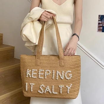 Дизайнерская женская сумка из соломы с вышитыми буквами 2023, новая модная сумка ручной работы, Летние пляжные соломенные сумки 2
