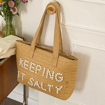 Дизайнерская женская сумка из соломы с вышитыми буквами 2023, новая модная сумка ручной работы, Летние пляжные соломенные сумки 3
