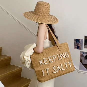 Дизайнерская женская сумка из соломы с вышитыми буквами 2023, новая модная сумка ручной работы, Летние пляжные соломенные сумки 4