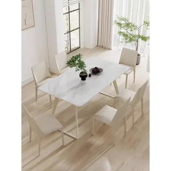 Домашняя Небольшая квартира Светлая Роскошь Современный минималистичный ресторан Прямоугольные обеденные столы и стулья в скандинавском кремовом стиле