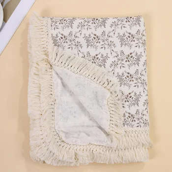 Дышащее муслиновое одеяло для детской коляски, Хлопчатобумажная ткань для обертывания ребенка, дышащее приемное одеяло с кисточками для младенцев 5