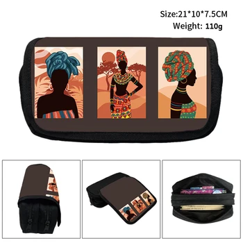 Женская косметичка с принтом племени афро, африканский Традиционный узор, сумка для карандашей, школьный пенал для африканских женщин, пеналы для карандашей