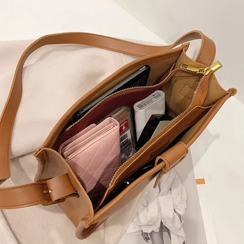 Женские сумки-тоут MOODS в стиле ретро, мягкая сумка через плечо, длинный ремень, Большая вместительность, роскошные дизайнерские сумки для покупок 5