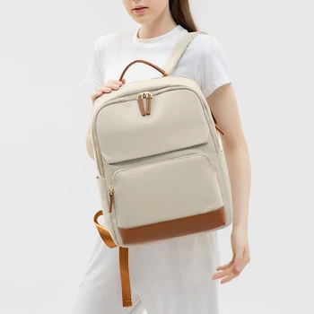 Женский рюкзак для делового 15,6-дюймового ноутбука, школьные сумки для колледжа, черный/Серый/бежевый 5