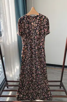Женское летнее винтажное платье с принтом cupro slim fit, удобное элегантное женское платье макси с короткими рукавами 2