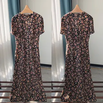 Женское летнее винтажное платье с принтом cupro slim fit, удобное элегантное женское платье макси с короткими рукавами 3