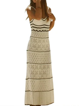 Женское трикотажное облегающее платье без рукавов на бретельках контрастных цветов - повседневная уличная одежда с открытой спиной и 2