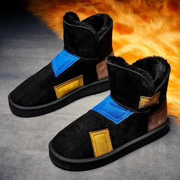 Зимние ботинки на меху, мужские зимние ботинки с флисовой подкладкой, теплые хлопчатобумажные туфли для мальчиков, уличная обувь для хлеба