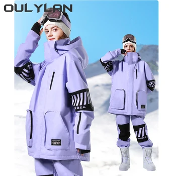 Зимние лыжные костюмы Oulylan, женская уличная ветрозащитная утепленная лыжная одежда, Комплекты брюк, Мужские утепленные зимние костюмы для сноуборда