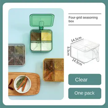 Износостойкие коробки из материала 4 стилей С прозрачной крышкой, пластиковая коробка для приправ, баночка для приправ, кухонные принадлежности, Пыленепроницаемые 1