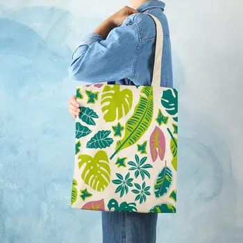 Индивидуальные холщовые сумки, сумка для покупок, женские сумки в стиле Тропического леса, повседневная сумка для покупок, сумка для покупок на заказ 5
